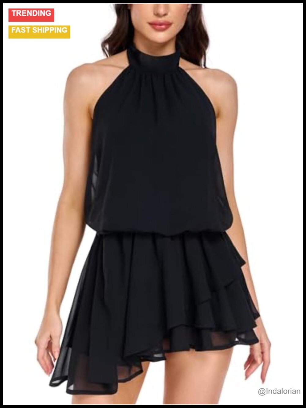 Women's Chiffon Halter Mini Dress Y2K Party Backless Ruffle Hem